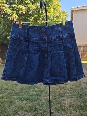 No Boundaries Dark Blue Denim Pleated Skater Skirt